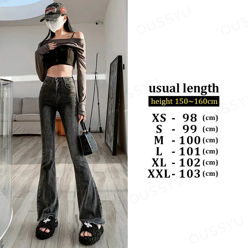 Flared Jeans Women Vintage Black Denim Pants