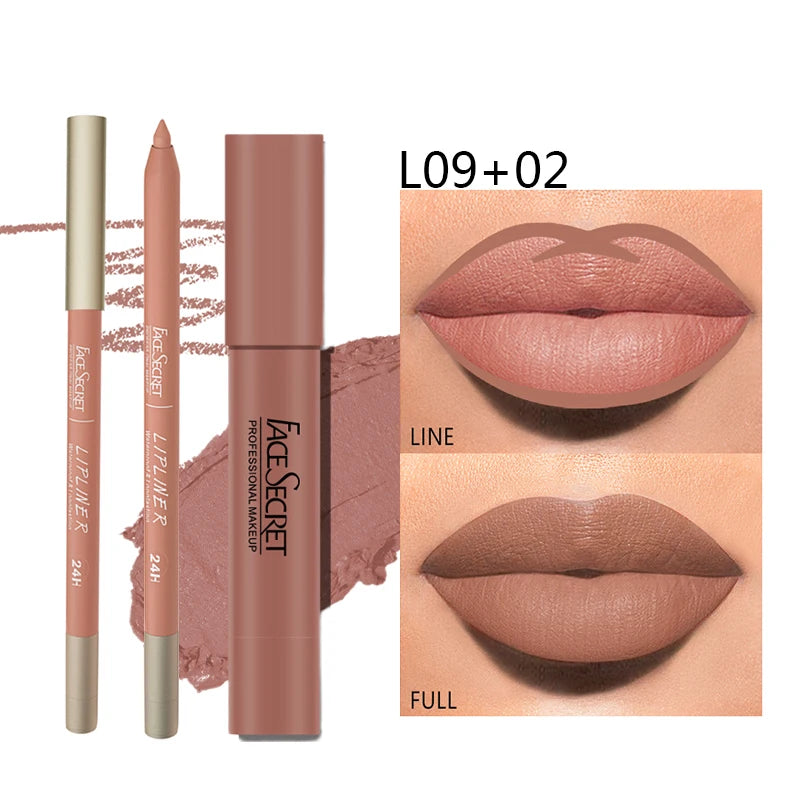 Matte Lipliner & Lipstick Set ,Waterproof