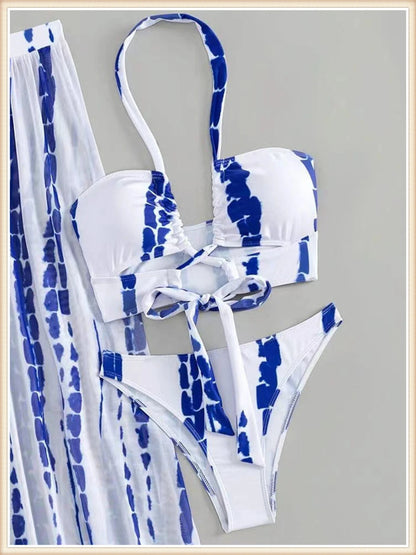 3 Pieces Tie Dye Cross Bikini Swimsuit & Cover Up Pants Swimwear Bathers