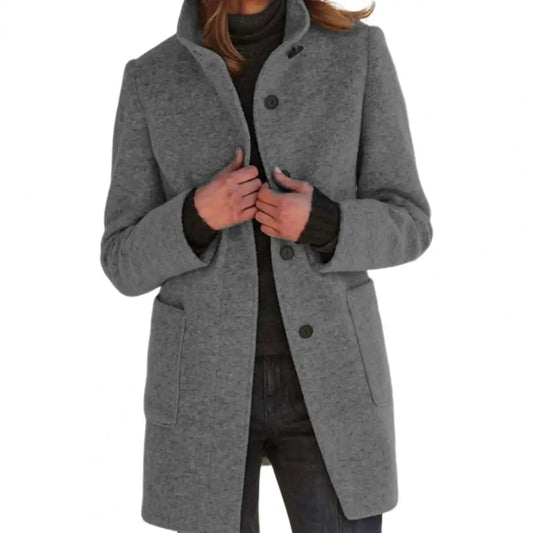 Women Winter Overcoat Retro Stand Collar  Mid Length