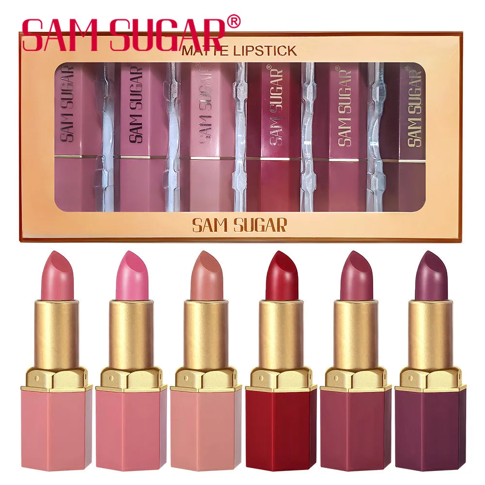 6 Colors Gold Bar Tube Lipstick Matte