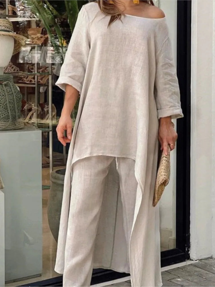 Women's Cotton Linen Long Pants Sets