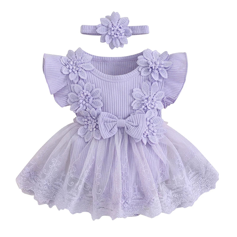 Infant Baby Girl Lace Romper Baby  with Headband