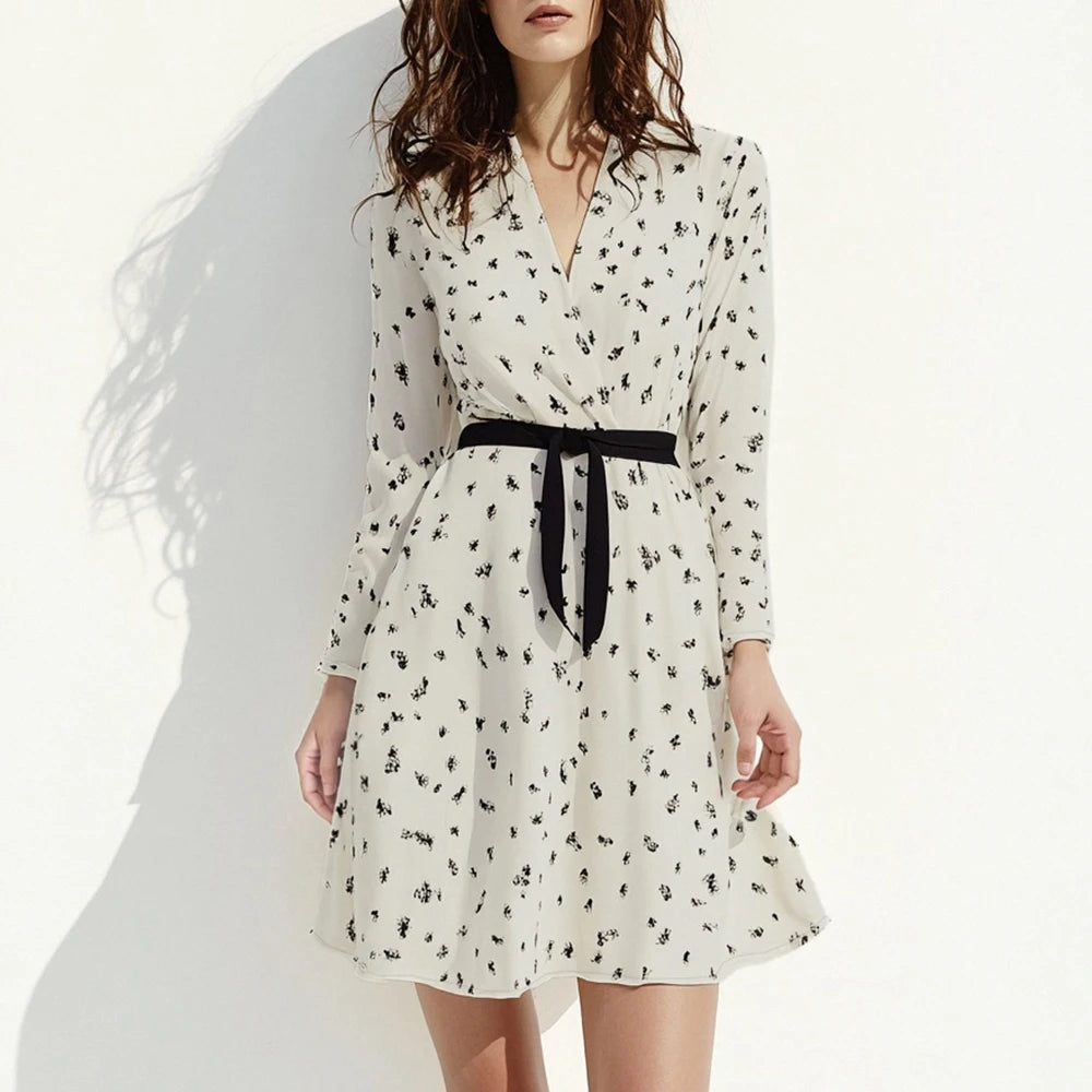 Polka Dot Long Sleeve V-neck Mini  Dress