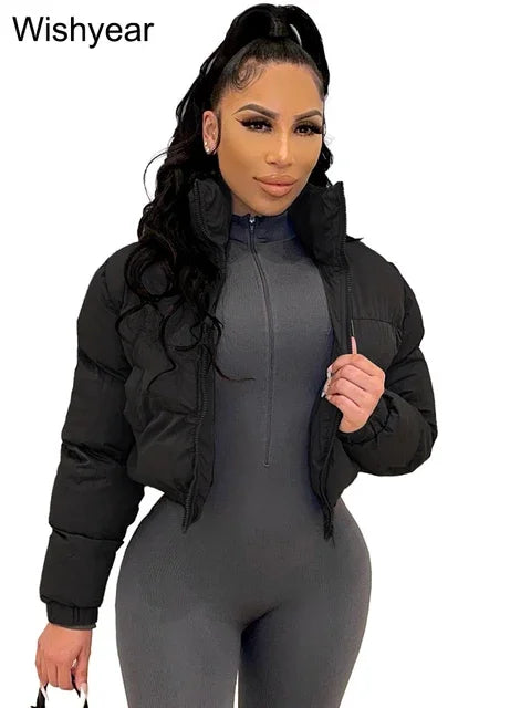 Winter Warm Jacket Women Clothing Gray Zipper Short Puffer