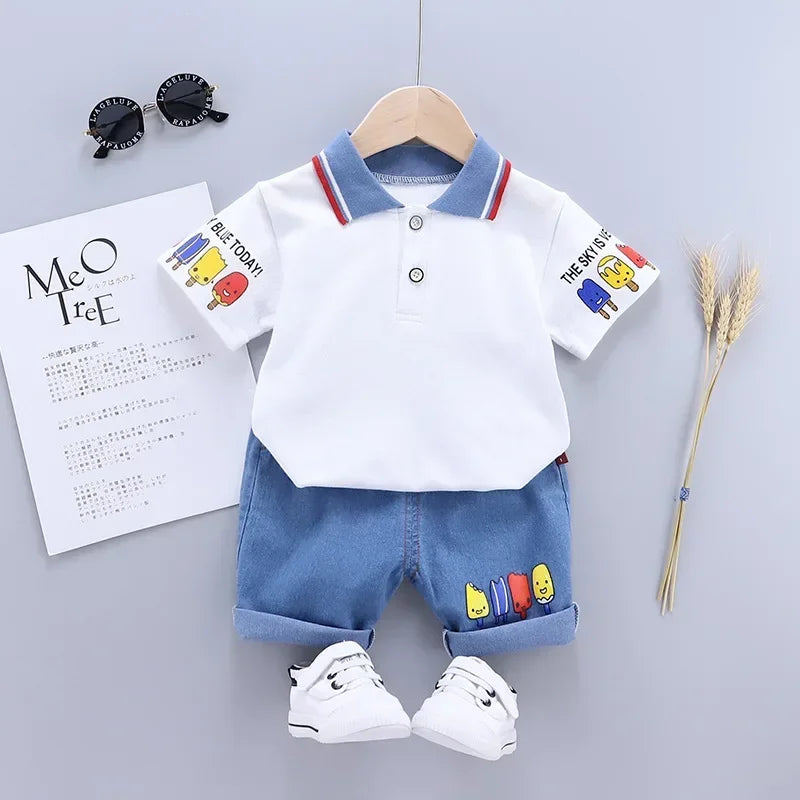 Boys T-shirt Shorts Summer Cotton with Short sleeve  Suit 2PCS set