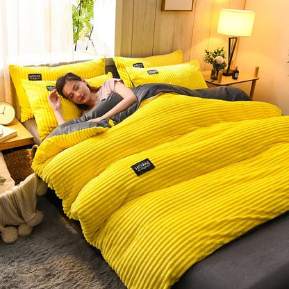 Thick Solid Color Velvet Duvet Cover Winter Warmth Bedding Set