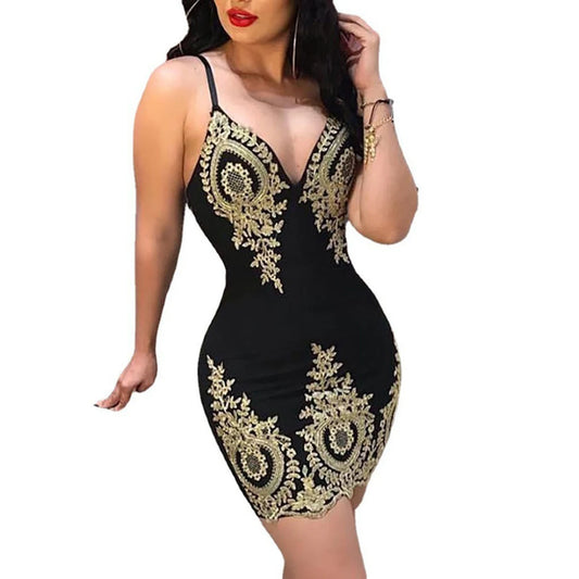 Sexy  slim-fit mini dress with low neck and halter back