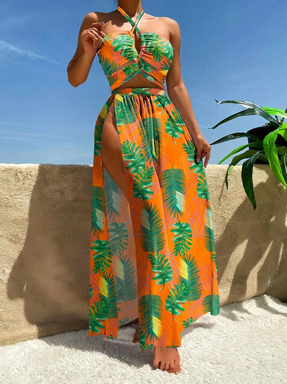 3 Pieces Tie Dye Cross Bikini Swimsuit & Cover Up Pants Swimwear Bathers