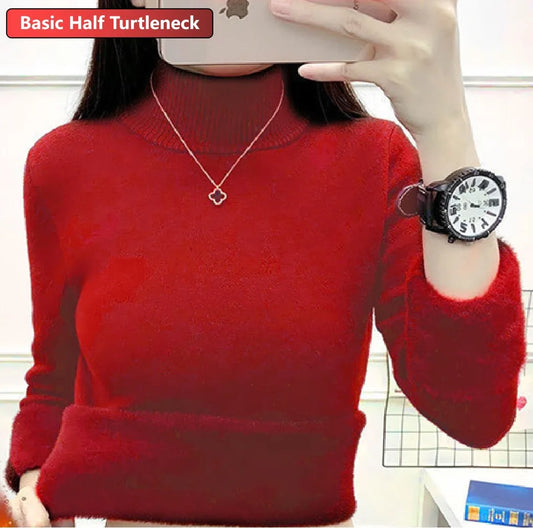 Turtleneck Winter Sweater Women Elegant Thicken Velvet Lined Warm