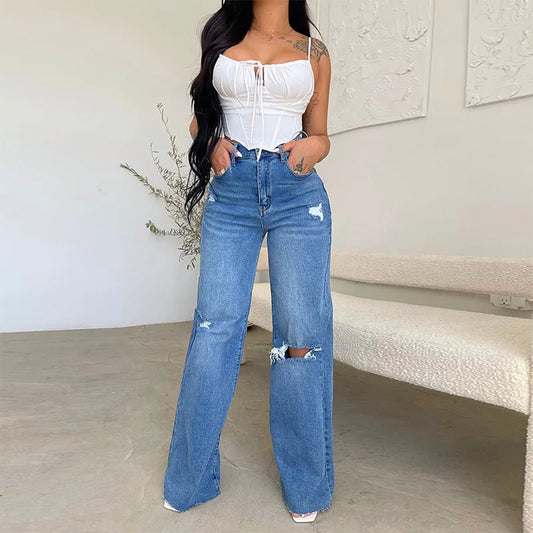 Women Jeans Wide Leg Pants Denim High Waist