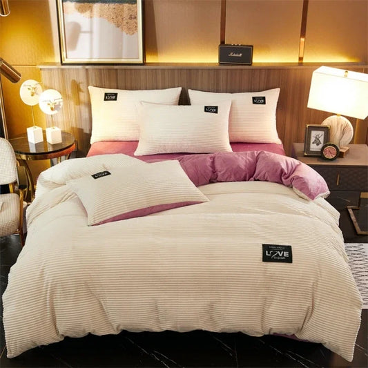 Thick Solid Color Velvet Duvet Cover Winter Warmth Bedding Set