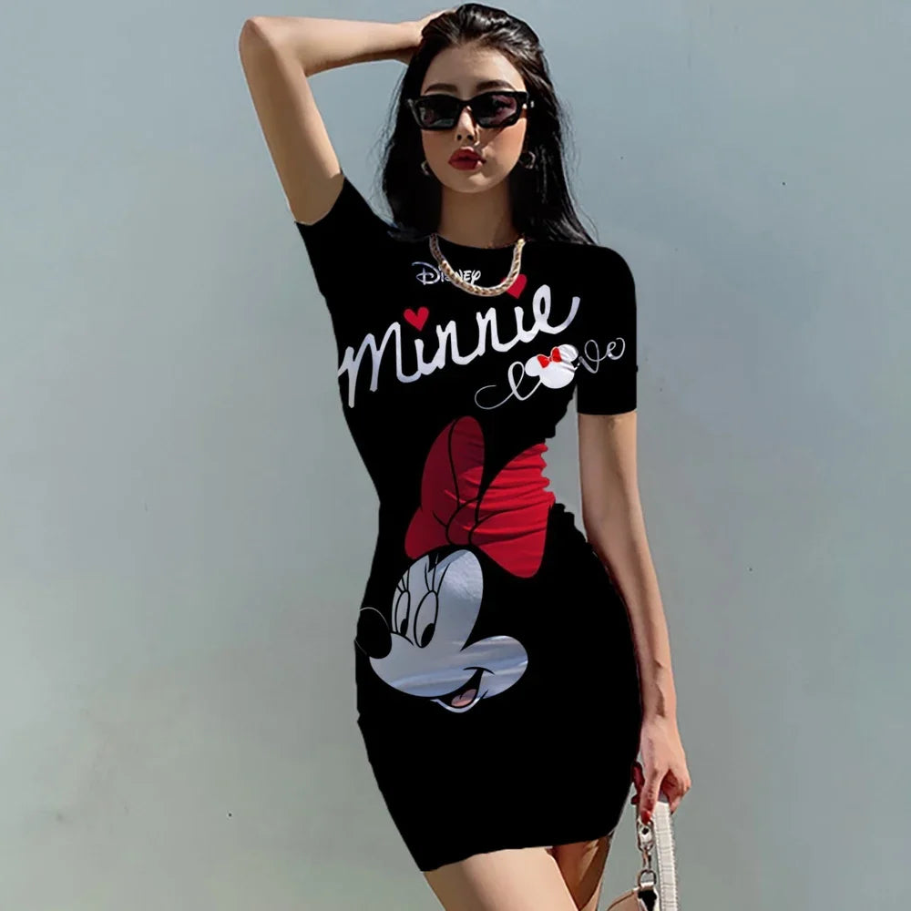 Disney Minnie Mickey Mouse bow print Elegant Pencil Dress