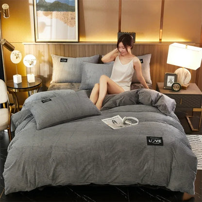 Thick Solid Color Velvet Duvet Cover Winter Warmth Bedding Set