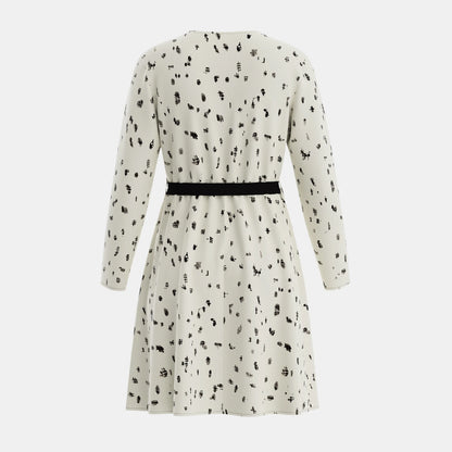 Polka Dot Long Sleeve V-neck Mini  Dress