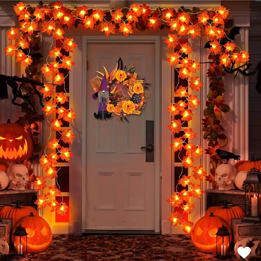 Halloween LED Lights String Artificial Maple Leaf Lantern for Home Decorations