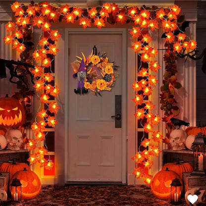 Halloween LED Lights String Artificial Maple Leaf Lantern for Home Decorations