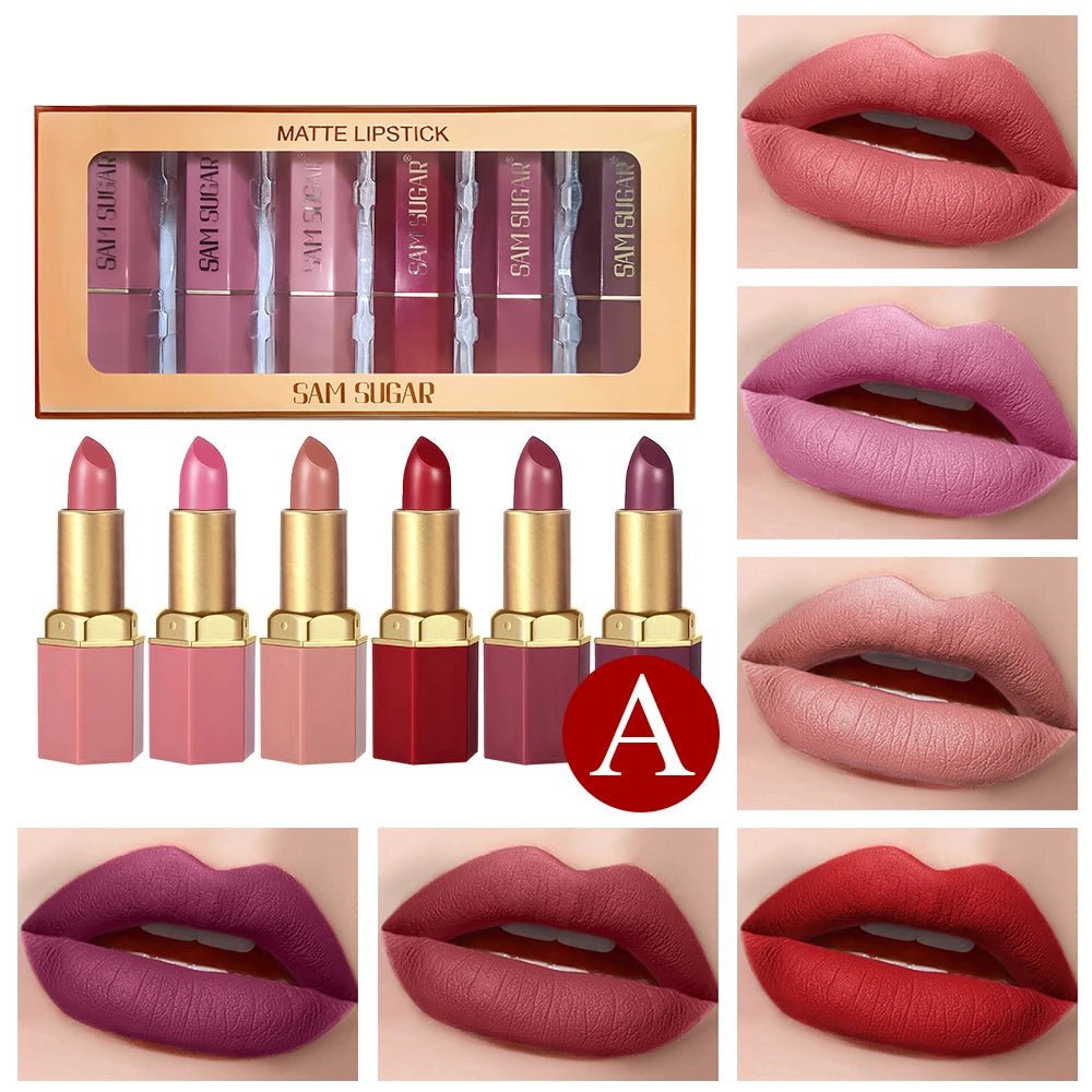 6 Colors Gold Bar Tube Lipstick Matte