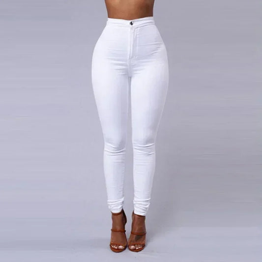 Solid Color Skinny Jeans Woman White Black High Waist