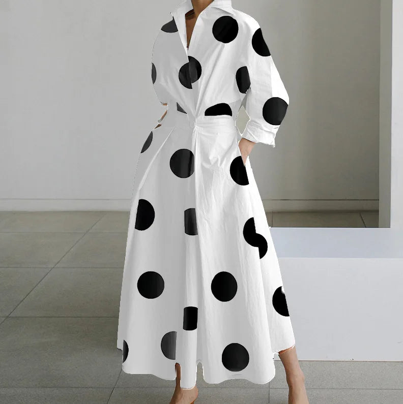 Dress Long Sleeve Dot Print Elegant Maxi Dresses