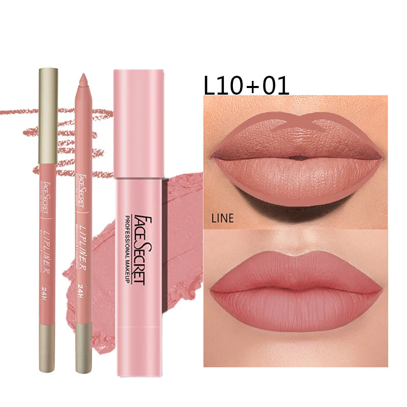 Matte Lipliner & Lipstick Set ,Waterproof