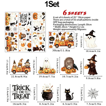 6 Sheets of Large Ghost and Pumpkin Window Clings