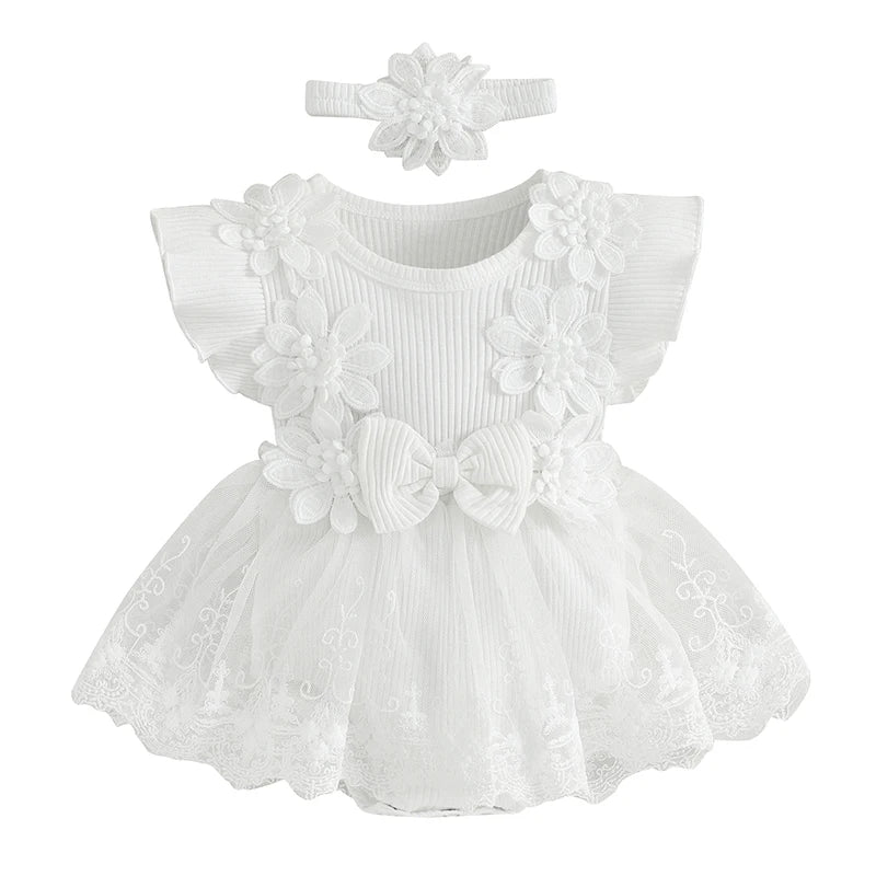 Infant Baby Girl Lace Romper Baby  with Headband