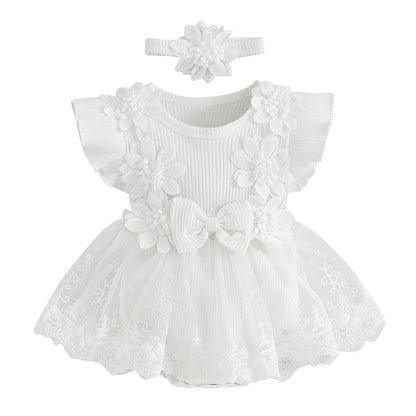 Infant Baby Girl Lace Romper Baby  with Headband