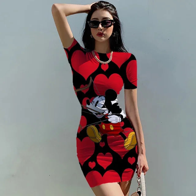 Disney Minnie Mickey Mouse bow print Elegant Pencil Dress