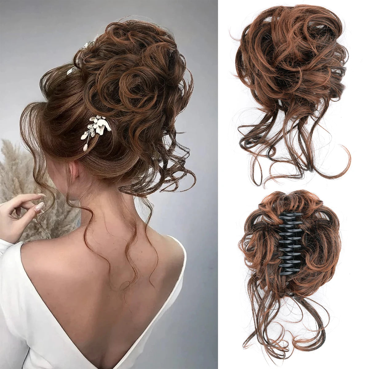 Women Messy Curly Fluffy Hair Bun Clip