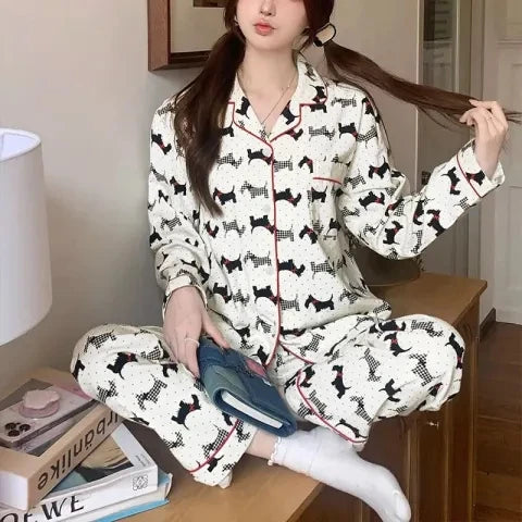 Spring Autumn Rest Pajamas for Women Fashion Long Sleeve