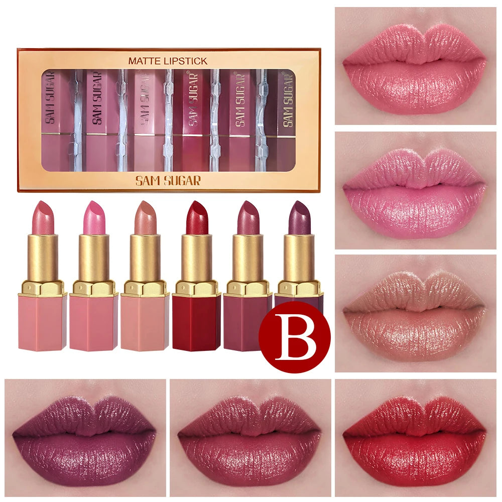 6 Colors Gold Bar Tube Lipstick Matte