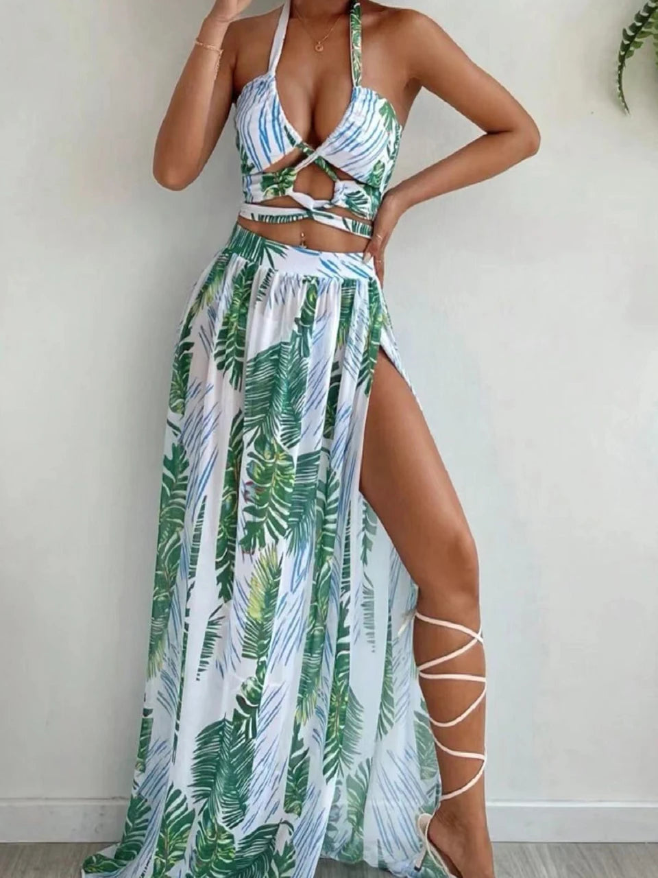 3 Pieces Tie Dye Cross Bikini Swimsuit & Cover Up Pants Swimwear Bathers