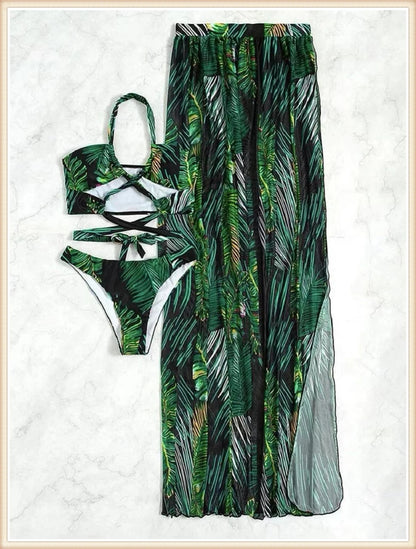 3 Pieces Tie Dye Cross Bikini Swimsuit & Cover Up Pants Swimwear Bathers