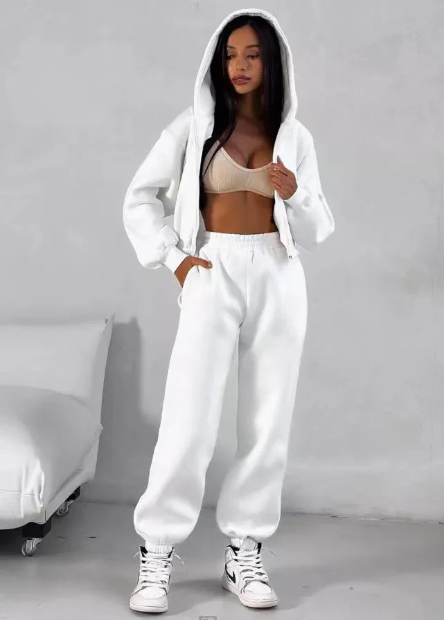 Sports Style Women's Suit Two-piece Casual Belly Hooded