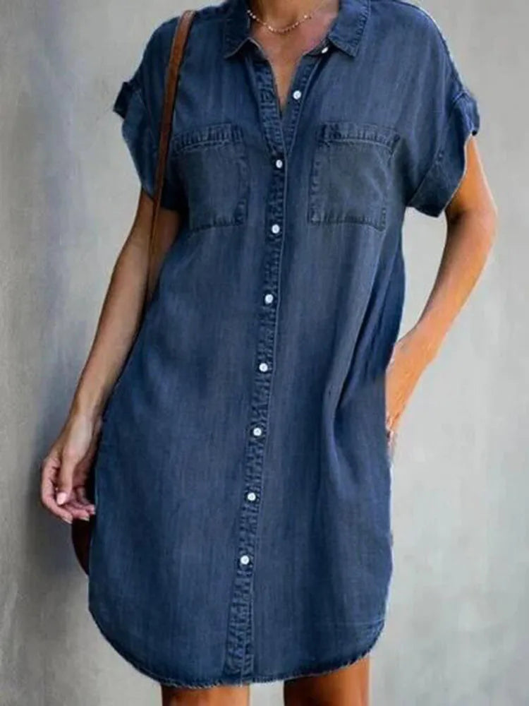 Denim Shirt Dress Women's Casual Loose Pocket