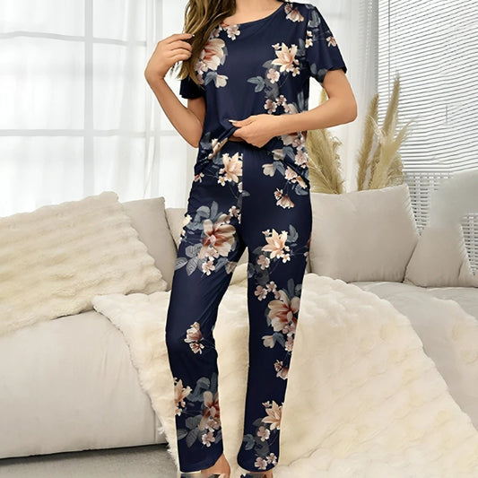 Flower Print Pajama Set Short Sleeve