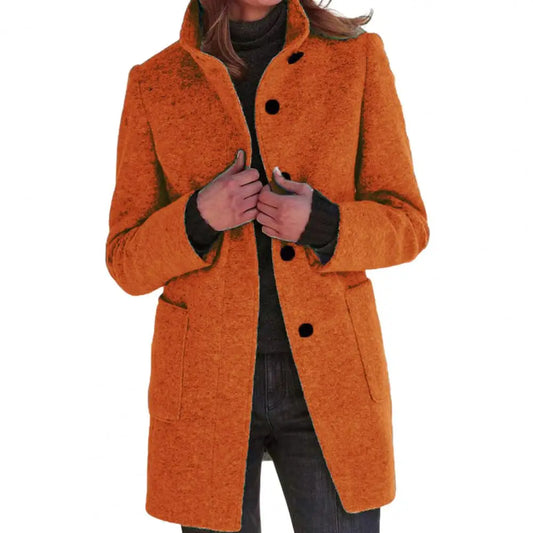 Women Winter Overcoat Retro Stand Collar  Mid Length