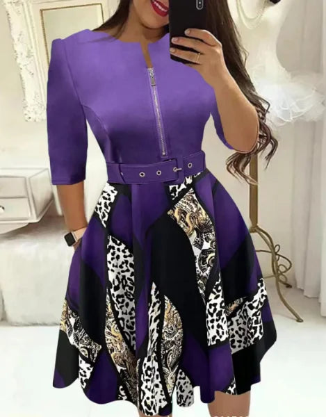 Casual O-neck Long Sleeve Dress Office Lady