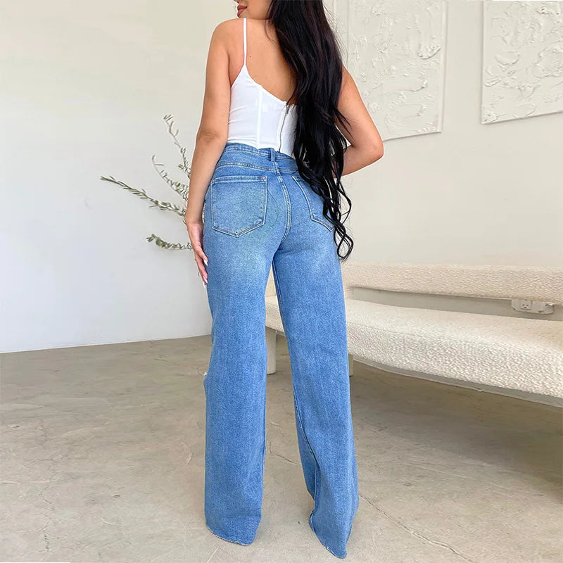 Women Jeans Wide Leg Pants Denim High Waist