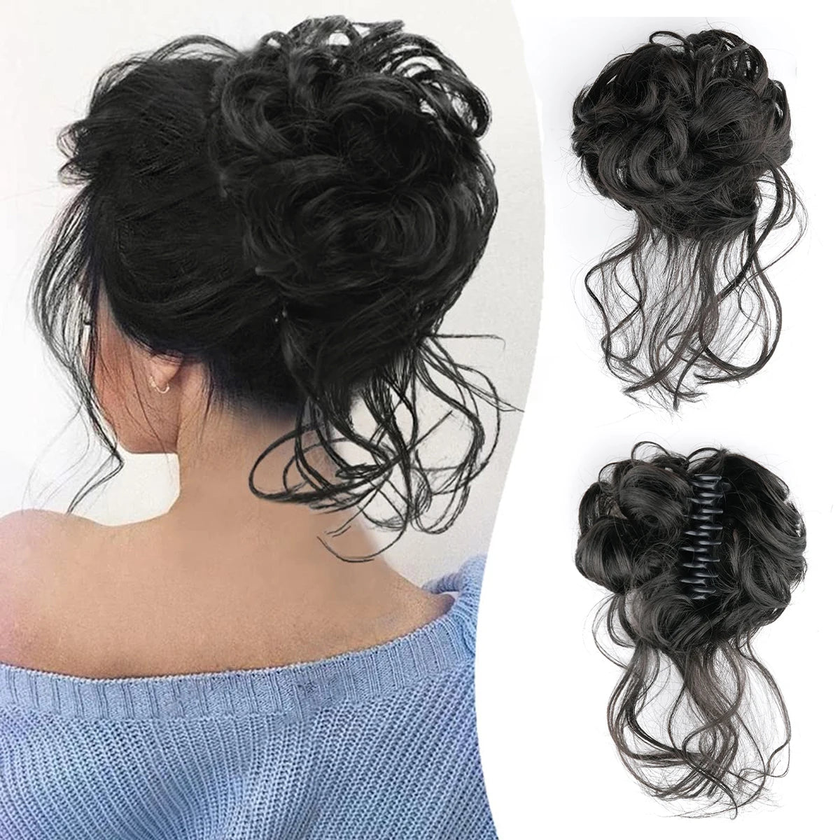 Women Messy Curly Fluffy Hair Bun Clip